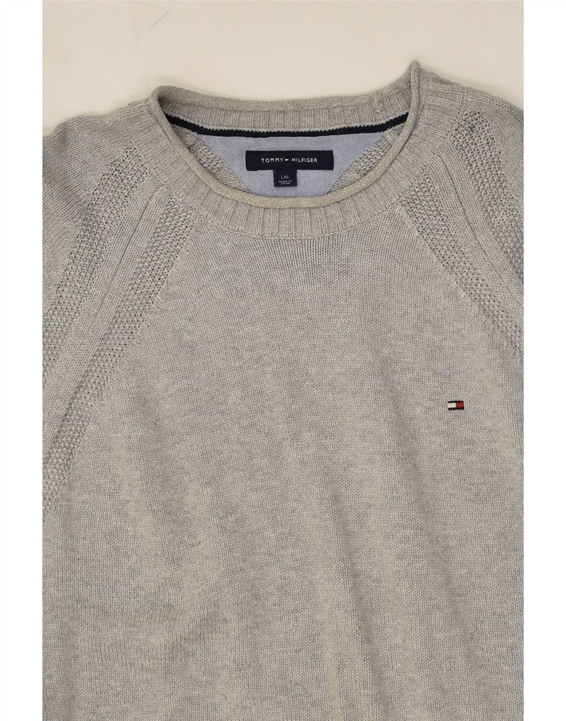 TOMMY HILFIGER Mens Crew Neck Jumper Sweater Large Grey Cotton | Vintage Tommy Hilfiger | Thrift | Second-Hand Tommy Hilfiger | Used Clothing | Messina Hembry 