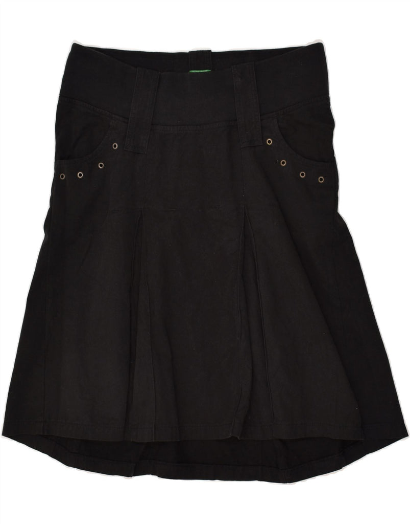 BENETTON Womens A-Line Skirt UK 10 Small W34 Black Cotton | Vintage Benetton | Thrift | Second-Hand Benetton | Used Clothing | Messina Hembry 