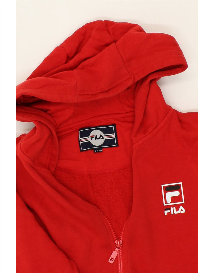 FILA Boys Zip Hoodie Sweater 13-14 Years Red Polyester Vintage Fila and Second-Hand Fila from Messina Hembry 