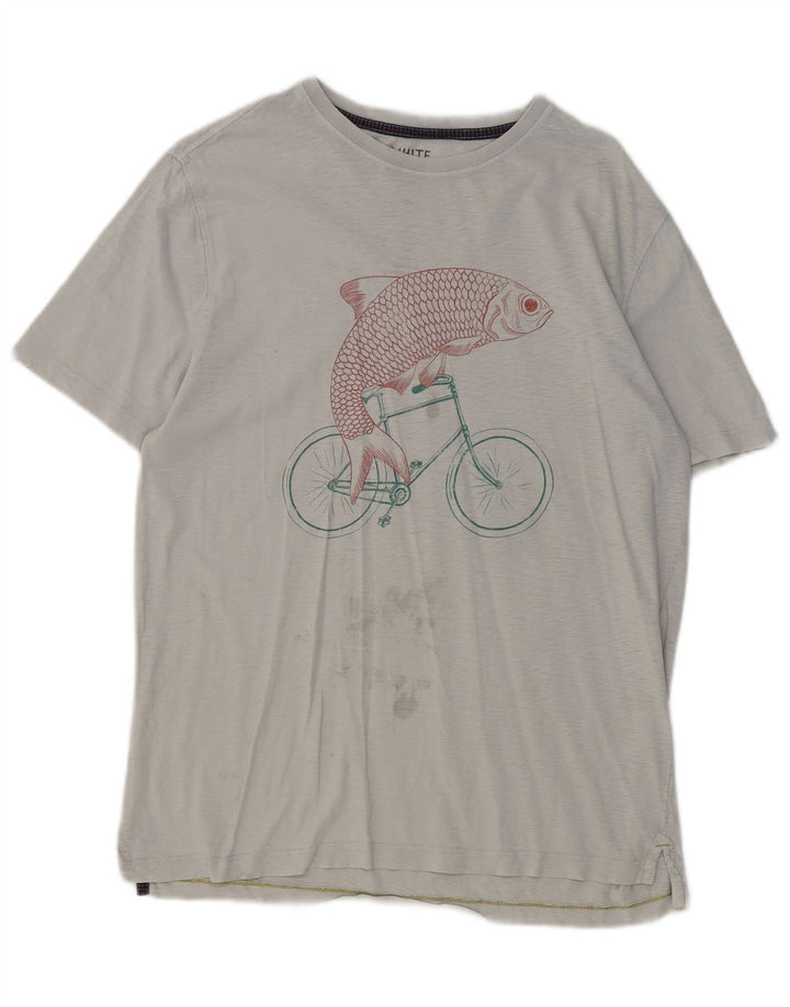 White Stuff Mens Graphic T-Shirt Top Medium Grey Cotton