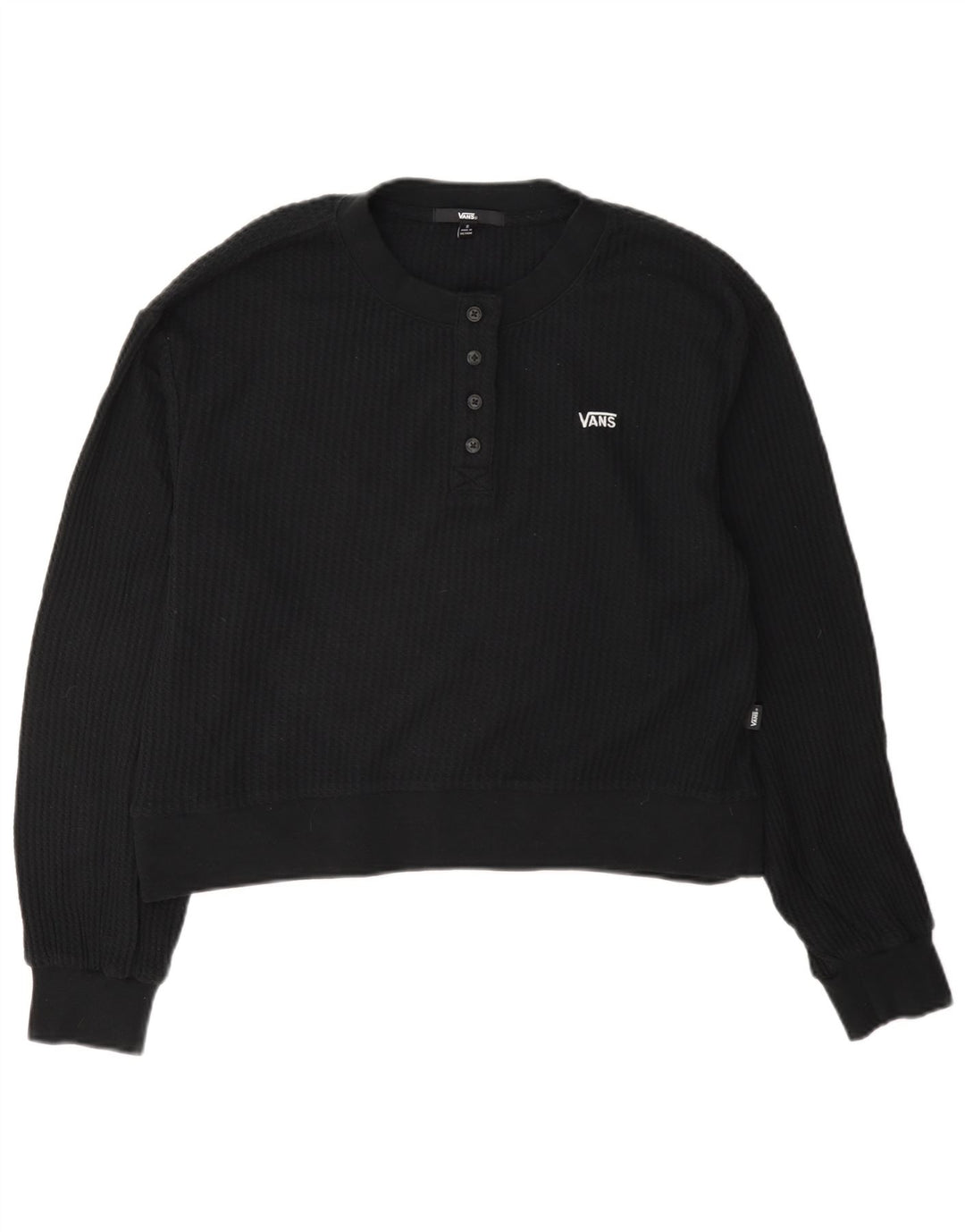 Vans Womens Oversized Crop Button Neck Sweatshirt Jumper UK 10 Small Black