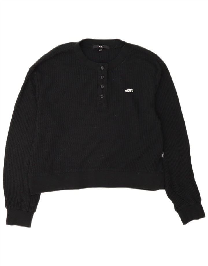 Vans Womens Oversized Crop Button Neck Sweatshirt Jumper UK 10 Small Black