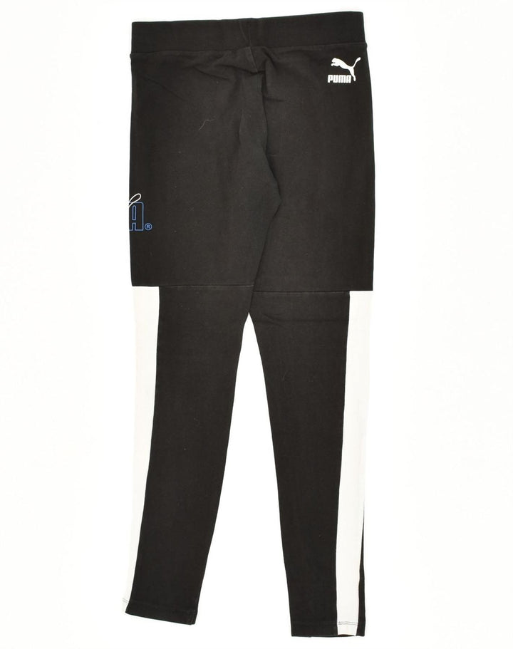 PUMA Womens Graphic Leggings UK 8 Small Black Colourblock Cotton | Vintage Puma | Thrift | Second-Hand Puma | Used Clothing | Messina Hembry 