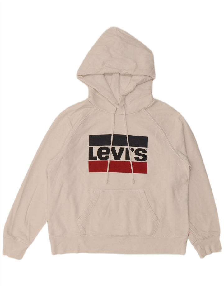 LEVI'S Womens Graphic Hoodie Jumper UK 14 Medium White Cotton