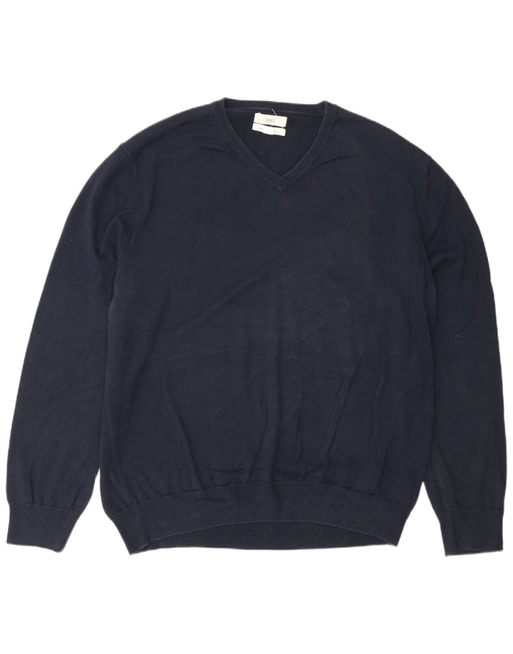 Marks & Spencer Mens V-Neck Jumper Sweater 2XL Navy Blue Cotton