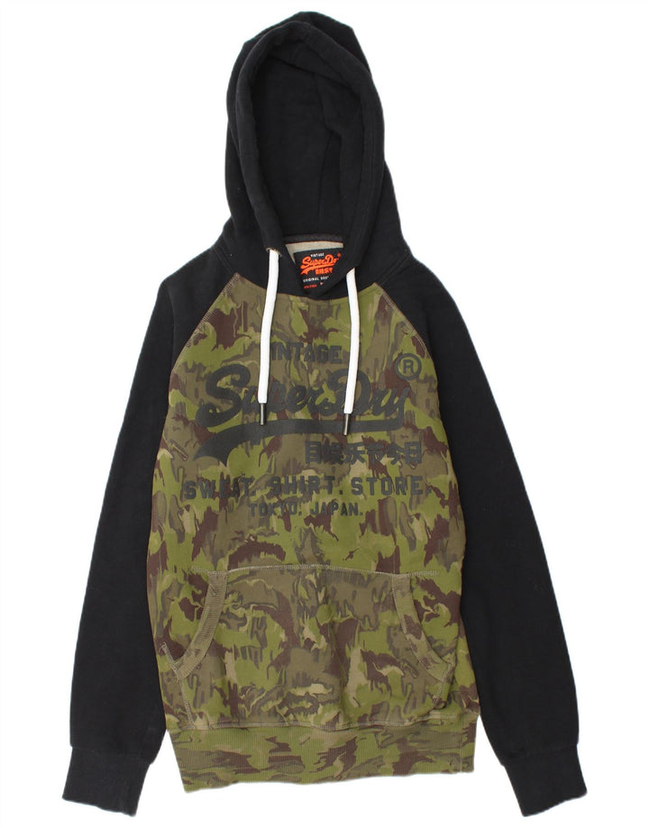 SUPERDRY Mens Graphic Hoodie Jumper Small Khaki Camouflage Cotton