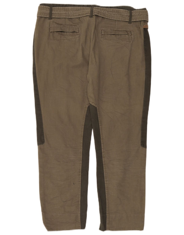 Zara Womens Riding Tapered Cropped Trousers Large W30 L26 Khaki Colourblock