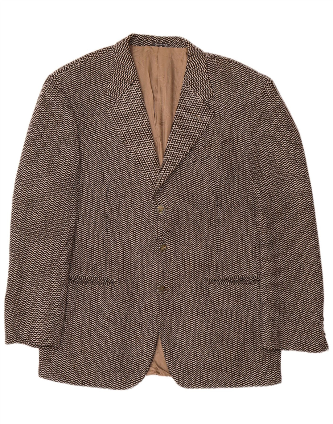 Ferre Mens 3 Button Blazer Jacket IT 52 XL Brown Herringbone Wool
