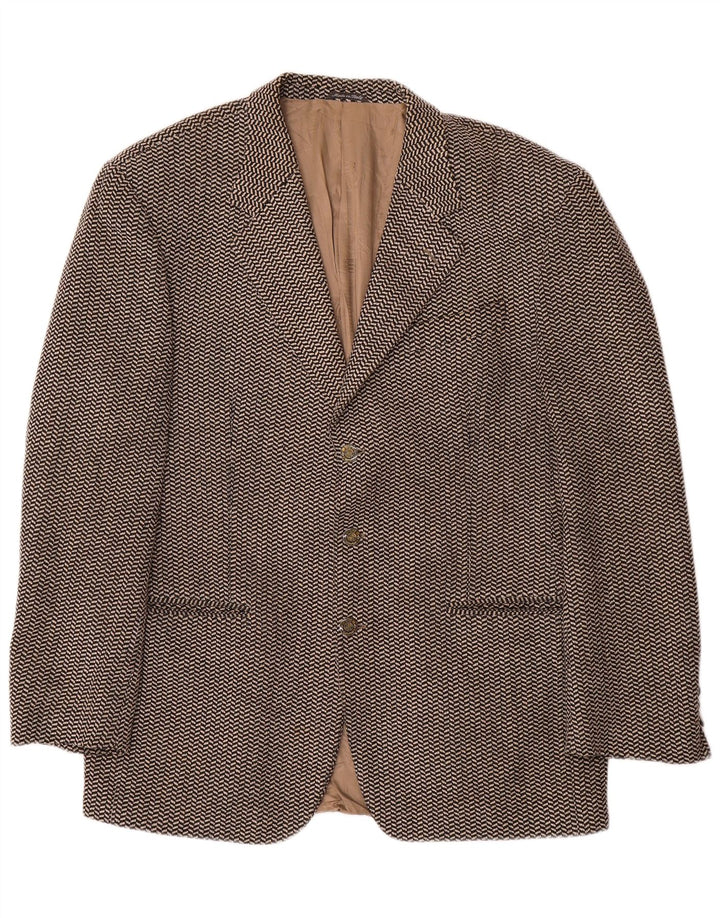 Ferre Mens 3 Button Blazer Jacket IT 52 XL Brown Herringbone Wool
