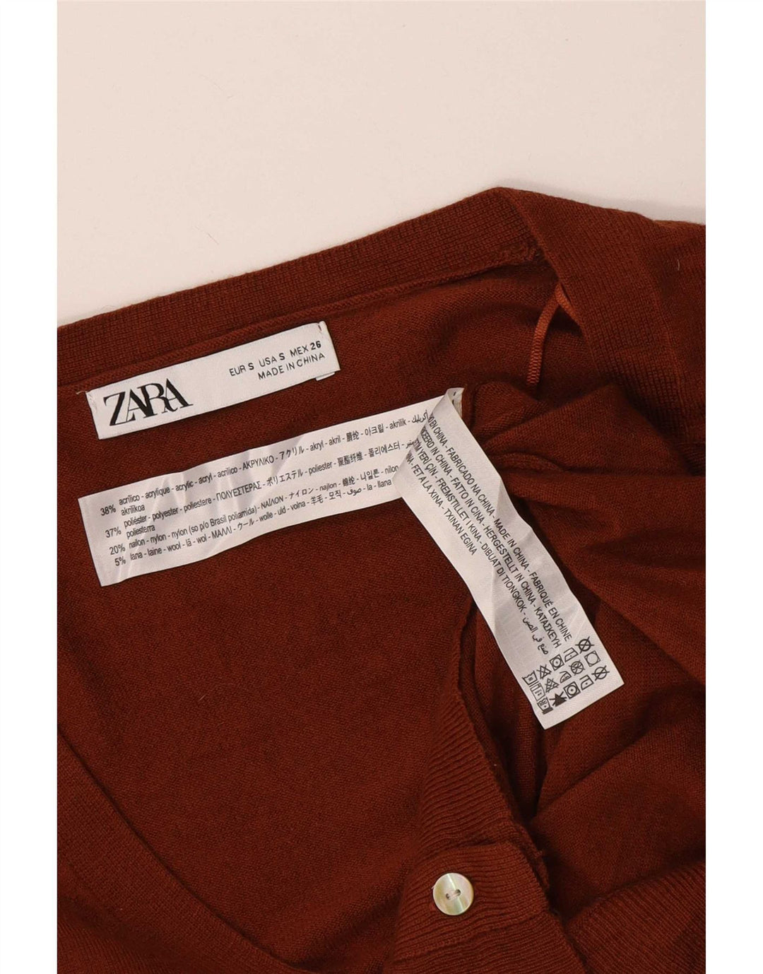 Zara Womens Cardigan Sweater UK 10 Small Brown Acrylic