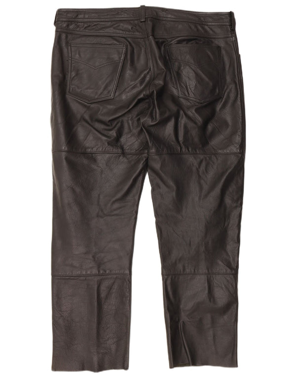 VINTAGE Mens Straight Leather Trousers  W40 L29 Black Leather