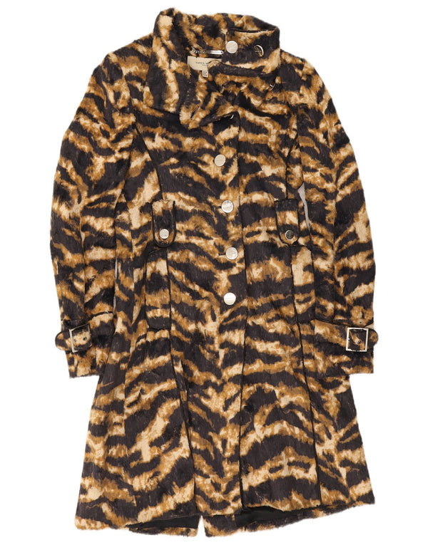 Karen Millen Womens Trench Coat UK 10 Small Brown Animal Print Cotton