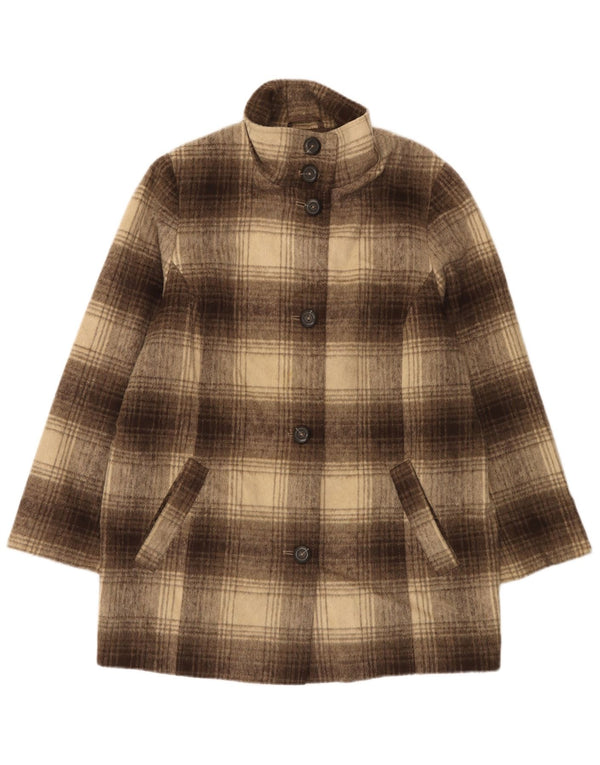 Marks & Spencer Womens Overcoat UK 18 XL Brown Check Acrylic
