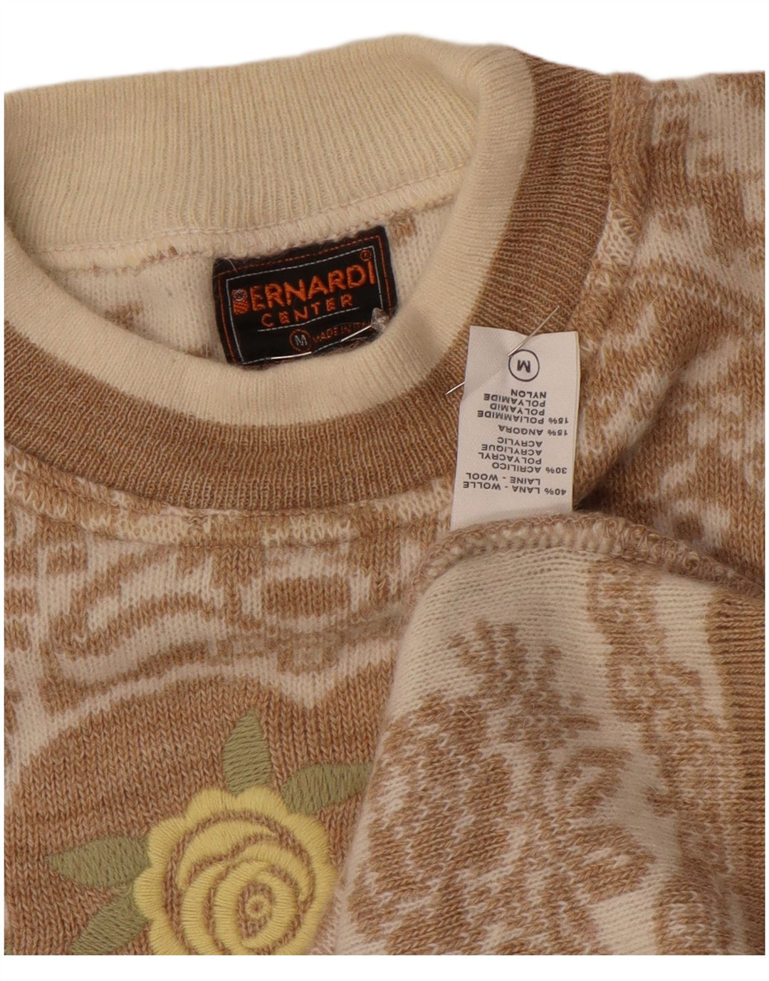 Bernardi Womens Crew Neck Jumper Sweater UK 14 Medium Beige Fair Isle Wool
