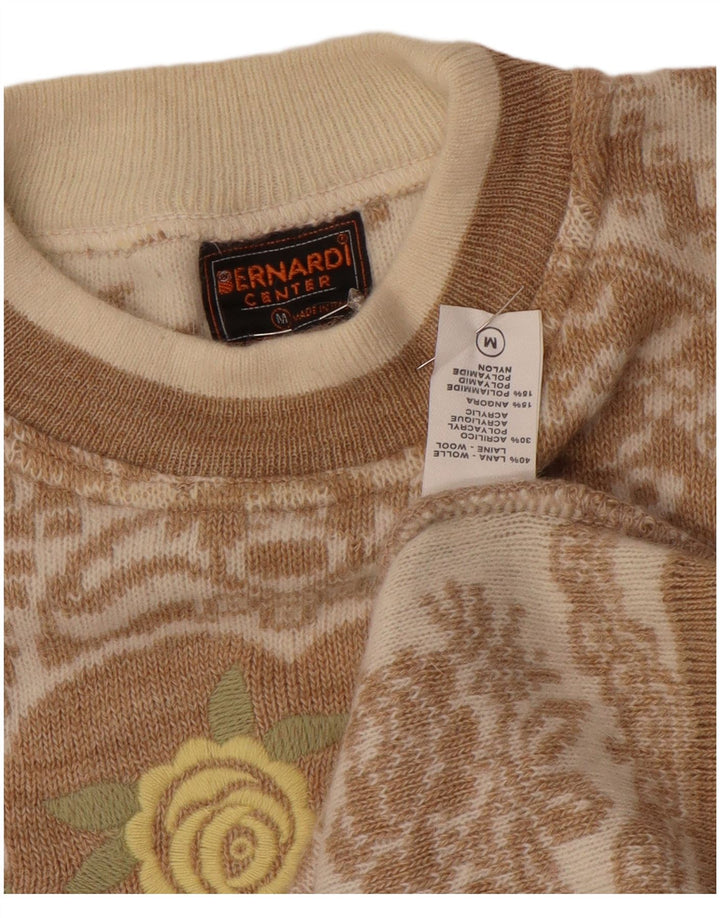 Bernardi Womens Crew Neck Jumper Sweater UK 14 Medium Beige Fair Isle Wool