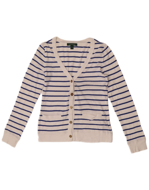 Ralph Lauren Womens Cardigan Sweater UK 10 Small White Striped Cotton