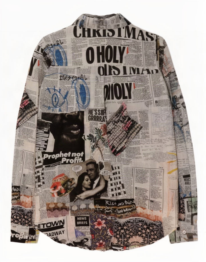 Desigual Womens Newspaper Graphic Shirt UK 14 Medium Multicoloured Cotton