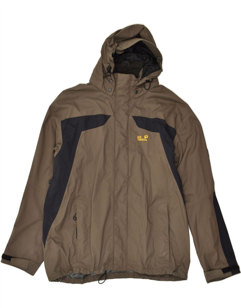 JACK WOLFSKIN Mens Hooded Rain Jacket UK 48 2XL Brown Colourblock | Vintage Jack Wolfskin | Thrift | Second-Hand Jack Wolfskin | Used Clothing | Messina Hembry 