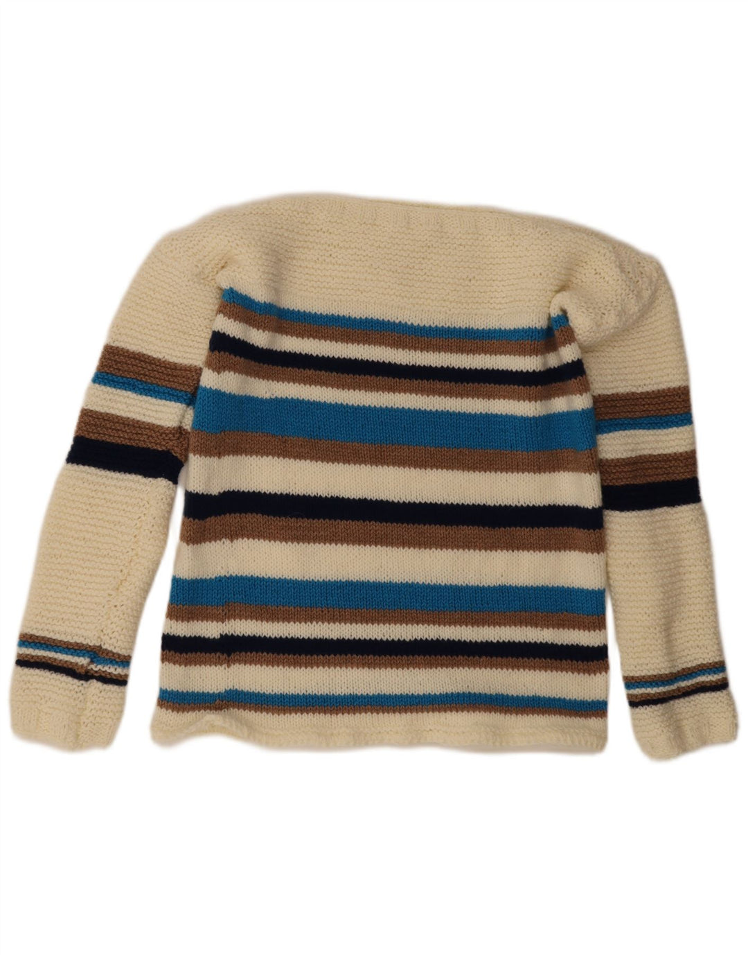 Vintage Womens Crew Neck Jumper Sweater UK 14 Medium Off White Striped