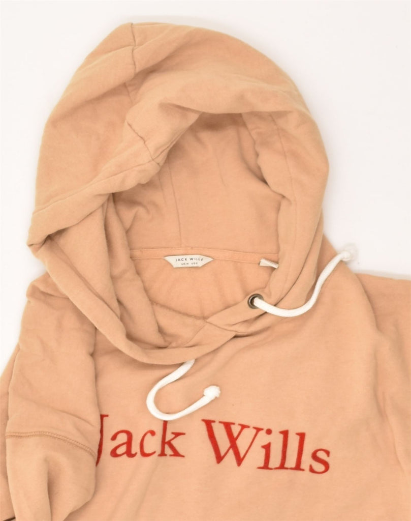 JACK WILLS Womens Graphic Crop Hoodie Jumper UK 14 Large Beige Cotton | Vintage Jack Wills | Thrift | Second-Hand Jack Wills | Used Clothing | Messina Hembry 