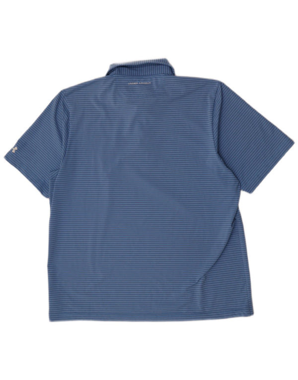 Under Armour Mens Heat Gear Polo Shirt XL Blue Pinstripe Polyester