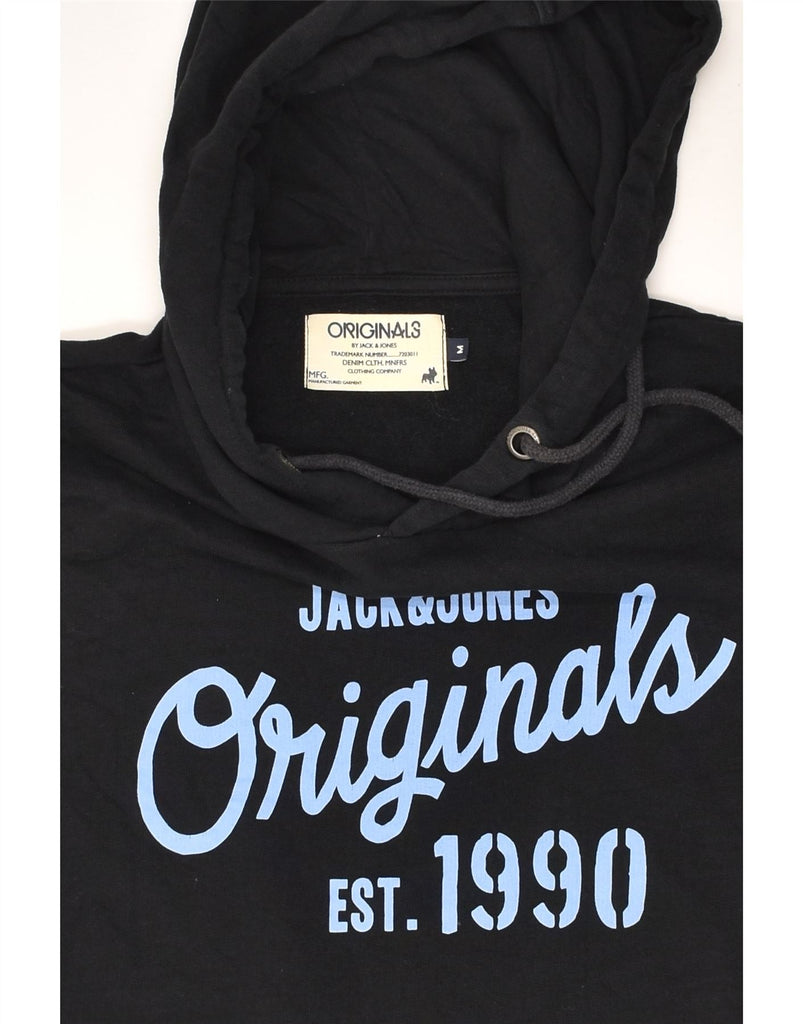 JACK & JONES Mens Graphic Hoodie Jumper Medium Black Cotton | Vintage Jack & Jones | Thrift | Second-Hand Jack & Jones | Used Clothing | Messina Hembry 