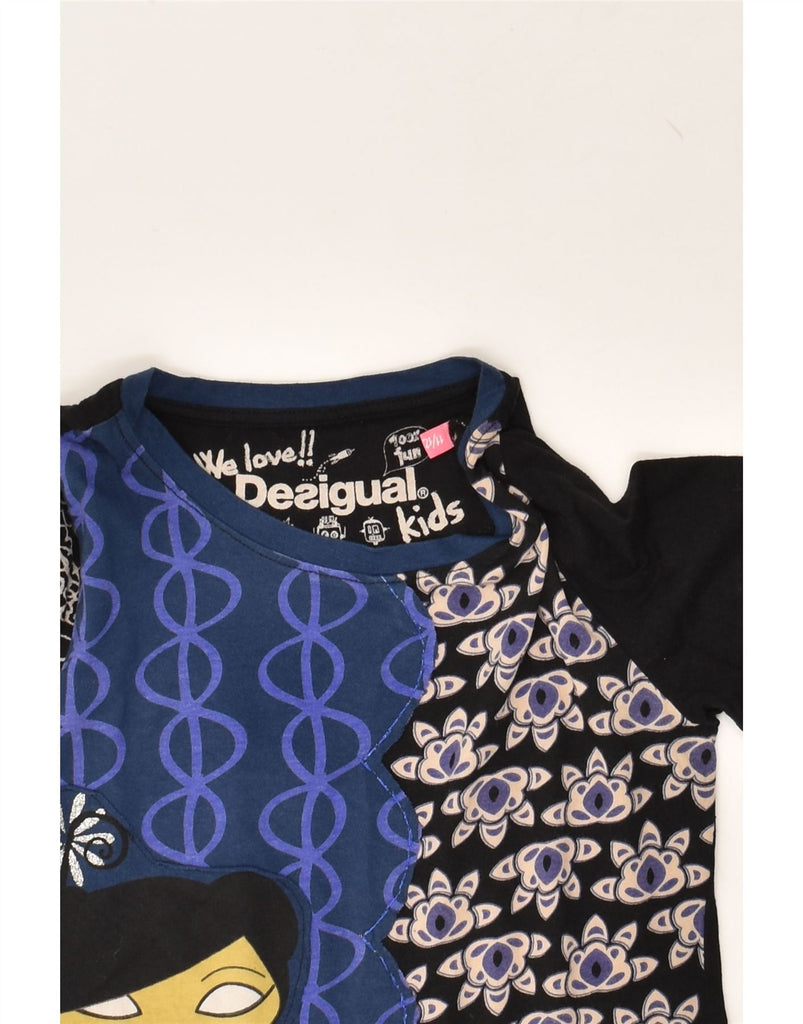 DESIGUAL Girls Graphic Top Long Sleeve 10-11 Years Black Patchwork Cotton | Vintage Desigual | Thrift | Second-Hand Desigual | Used Clothing | Messina Hembry 