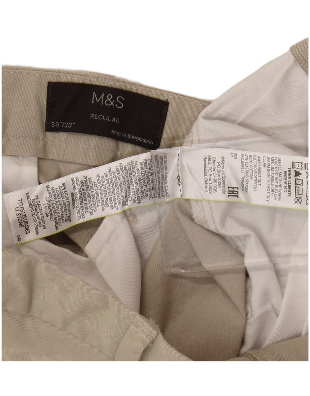MARKS & SPENCER Mens Straight Chino Trousers W38 L33 Beige Cotton