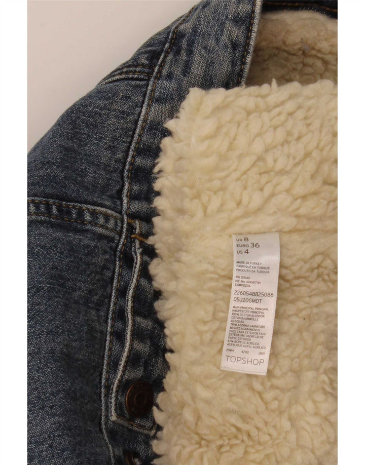 Topshop Womens Sherpa Denim Jacket UK 8 Small Blue Cotton