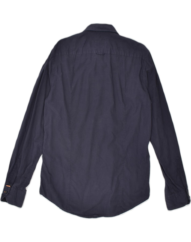HUGO BOSS Mens Shirt Medium Navy Blue Cotton | Vintage | Thrift | Second-Hand | Used Clothing | Messina Hembry 