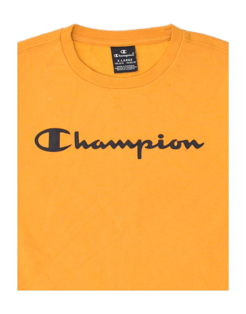 CHAMPION Boys Graphic Sweatshirt Jumper 13-14 Years XL  Yellow Cotton | Vintage Champion | Thrift | Second-Hand Champion | Used Clothing | Messina Hembry 