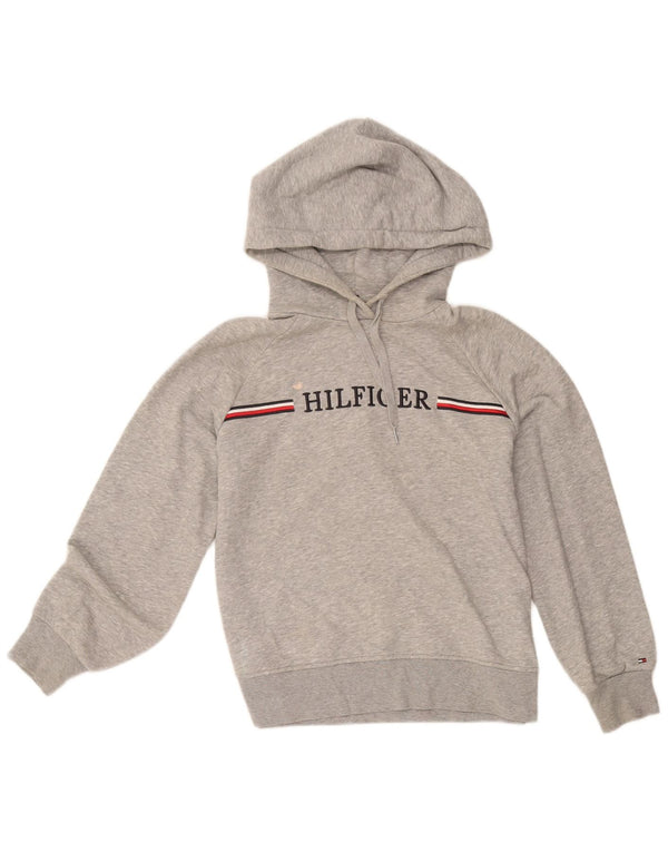 Tommy Hilfiger Womens Graphic Oversized Hoodie Jumper UK 6 XS Grey Striped