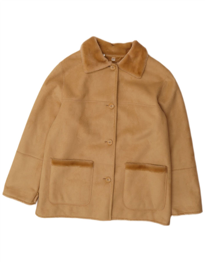 VINTAGE Womens Sherpa Jacket EU 44 XL Beige Acrylic