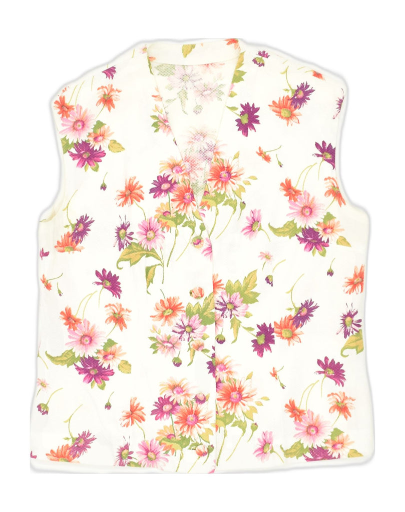 VINTAGE Womens Sleeveless Shirt Blouse UK 14 Large White Floral Polyester | Vintage Vintage | Thrift | Second-Hand Vintage | Used Clothing | Messina Hembry 