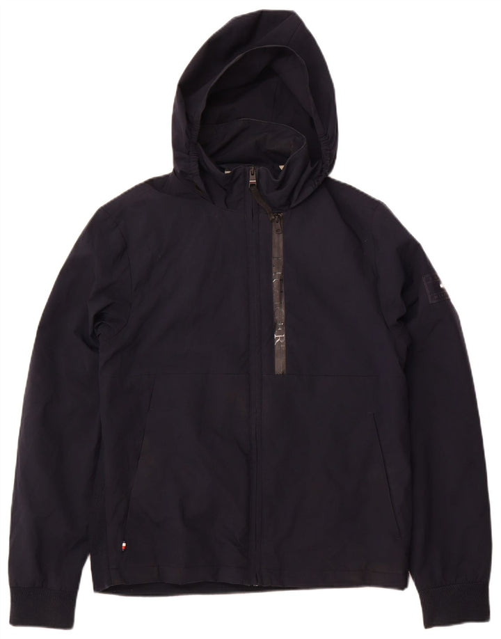 TOMMY HILFIGER Mens Hooded Bomber Jacket UK 36 Small Navy Blue Polyester