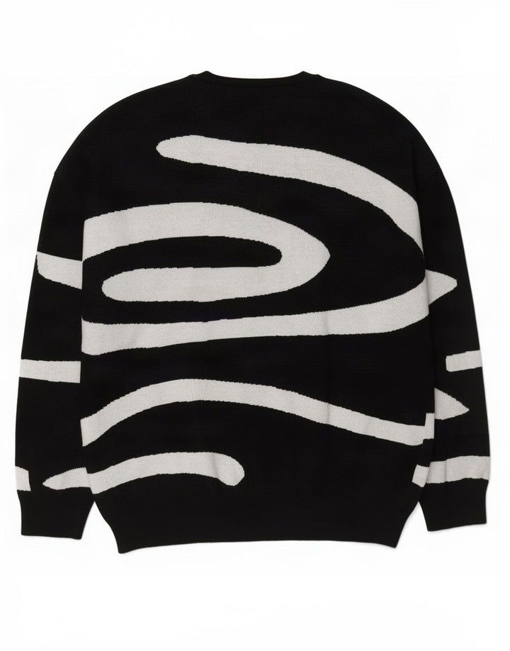 Zara Mens Abstract Pattern Crew Neck Jumper Sweater Large Black Cotton