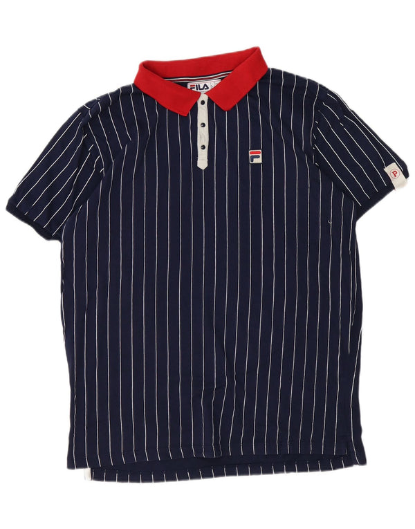 Fila Mens Graphic Rugby Polo Shirt Large Navy Blue Striped Cotton