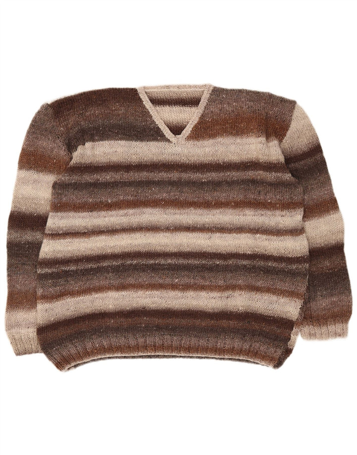 Vintage Mens V-Neck Jumper Sweater XL Brown Striped