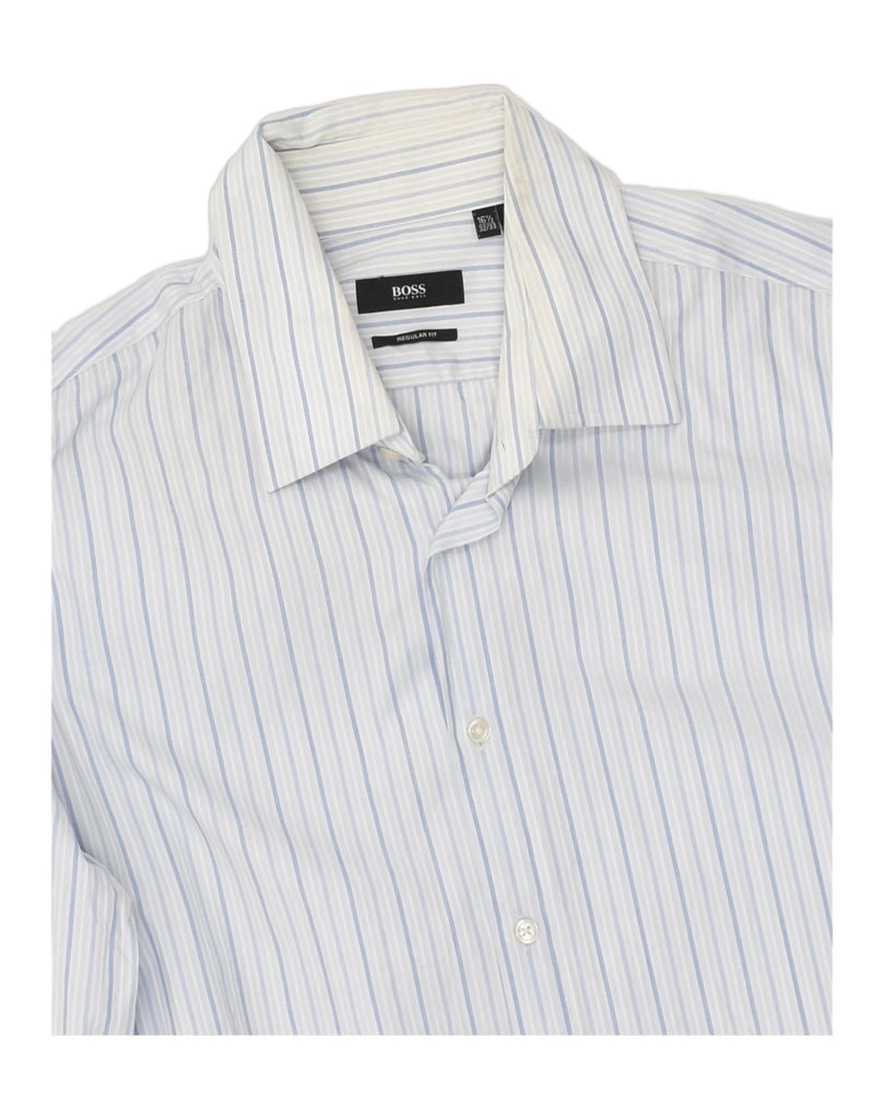 HUGO BOSS Mens Regular Fit Shirt Size 16 1/2 Large Blue Striped Cotton | Vintage Hugo Boss | Thrift | Second-Hand Hugo Boss | Used Clothing | Messina Hembry 