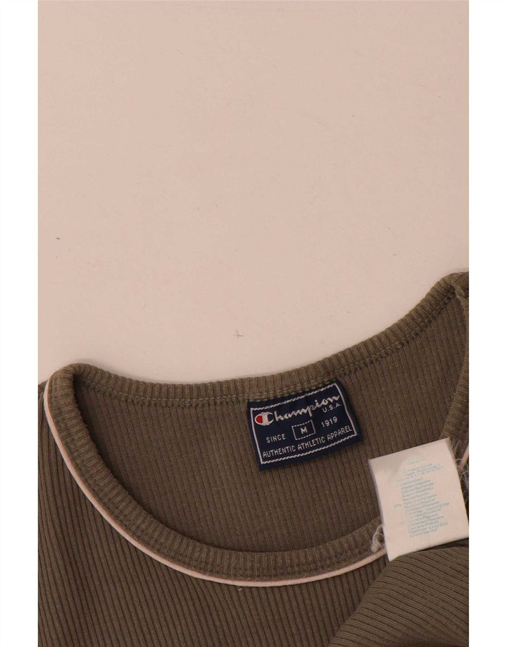 Champion Womens T-Shirt Top UK 12 Medium Khaki Cotton