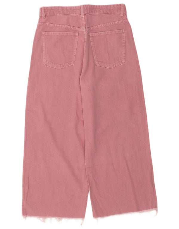 Zara Womens Crop Wide Leg Jeans EU 40 Medium W30 L24 Pink Cotton