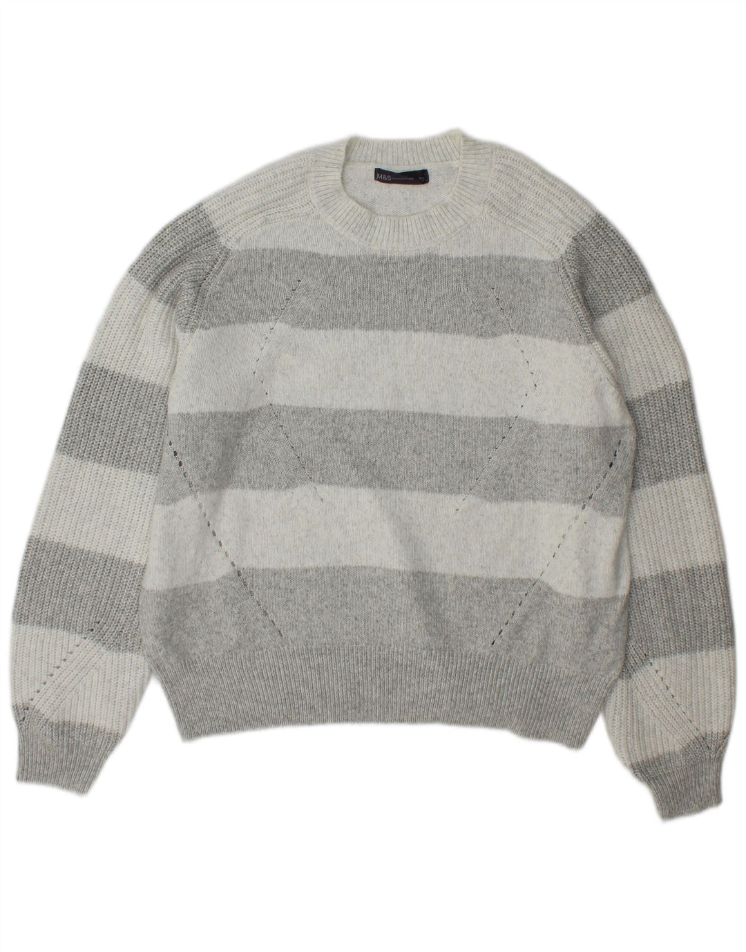 Marks & Spencer Womens Crew Neck Jumper Sweater UK 16 Large Grey Striped