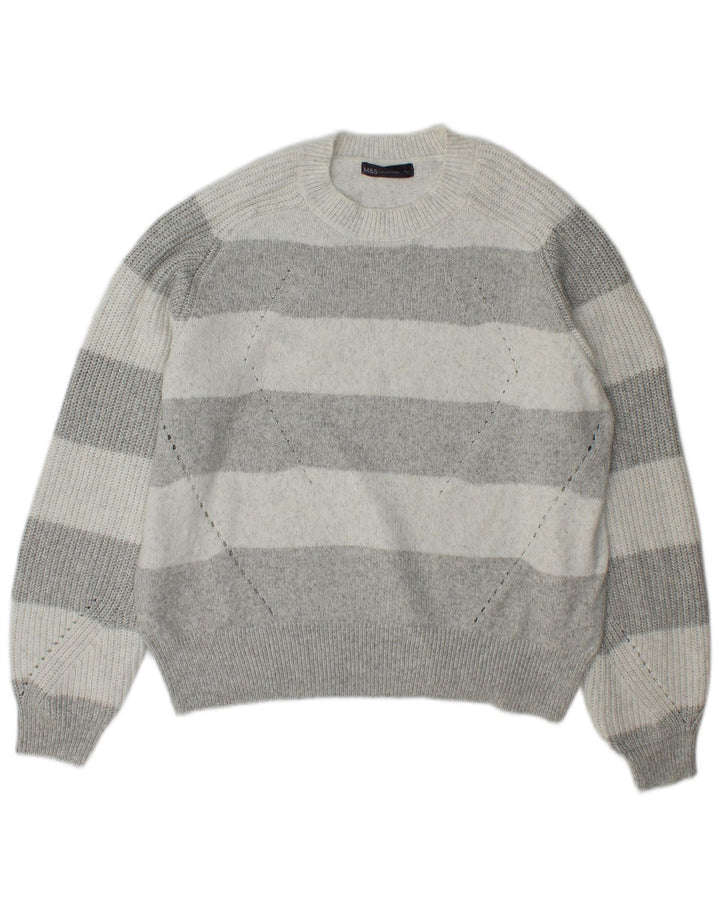 Marks & Spencer Womens Crew Neck Jumper Sweater UK 16 Large Grey Striped