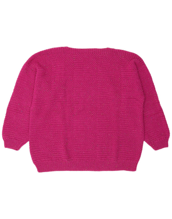 Vintage Womens Boat Neck Jumper Sweater UK 20 2XL Pink Geometric