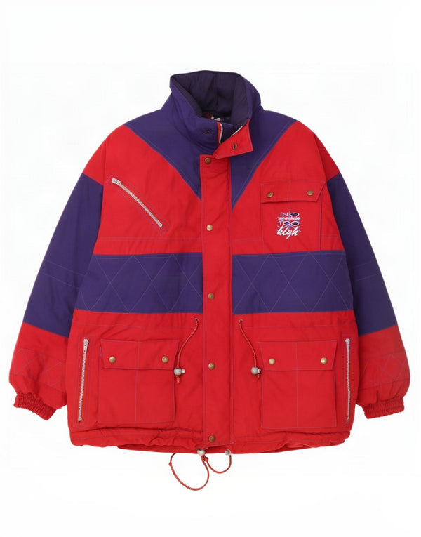 Vintage Mens Loose Fit Padded Jacket UK 40 Large Red Colourblock Cotton