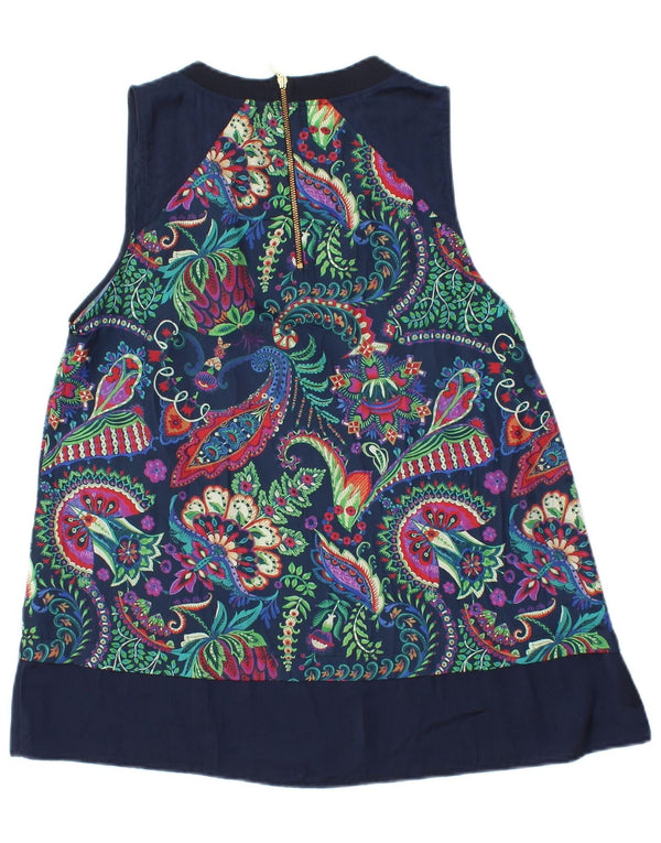 Desigual Womens Graphic Sleeveless Blouse Top UK 10 Small Navy Blue Paisley