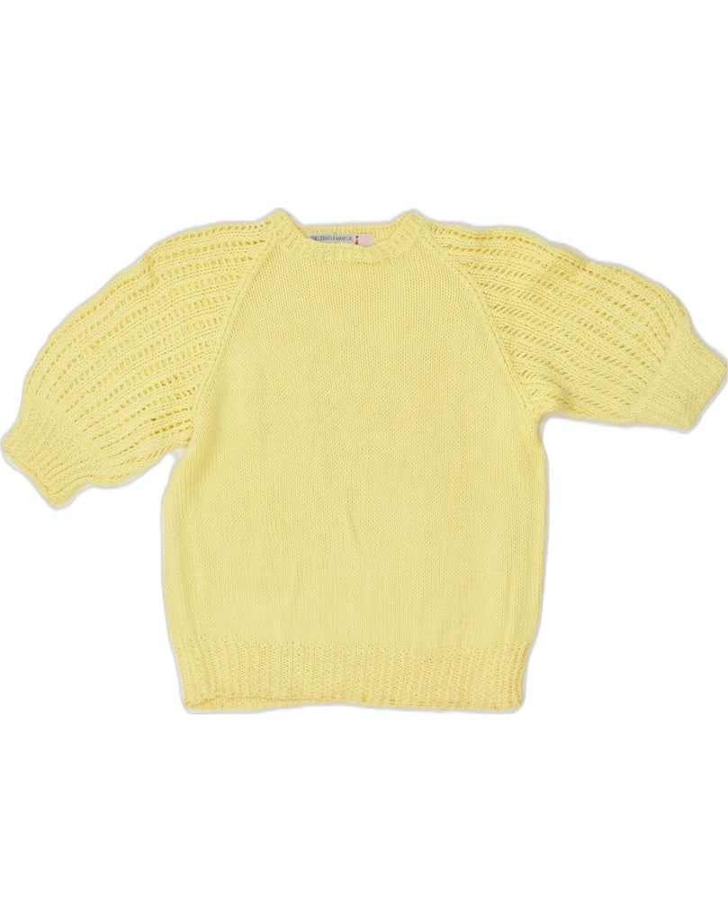 VINTAGE Womens 1/2 Sleeve Crew Neck Jumper Sweater UK 12 Medium Yellow | Vintage Vintage | Thrift | Second-Hand Vintage | Used Clothing | Messina Hembry 