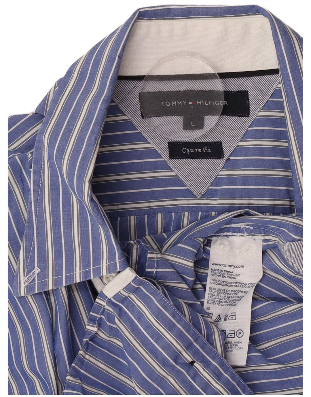 Tommy Hilfiger Mens Custom Fit Shirt Large Blue Striped Cotton