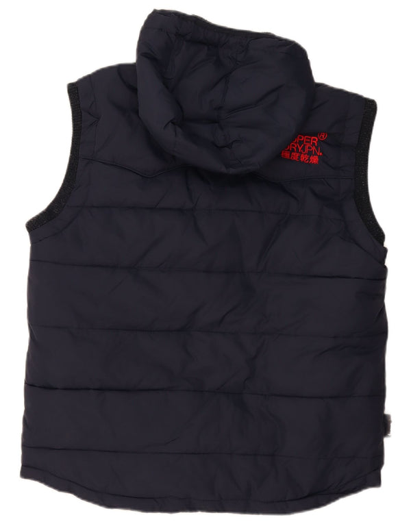 Superdry Mens Hooded Padded Gilet UK 42 XL Navy Blue Polyester