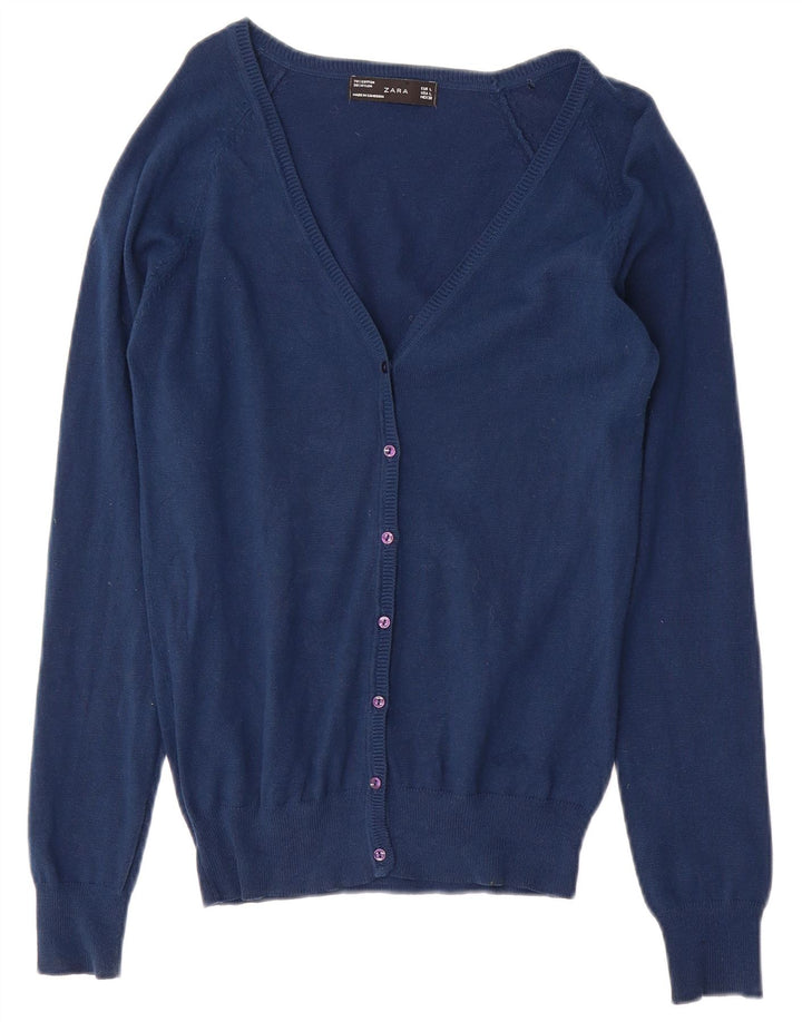 ZARA Womens Cardigan Sweater UK 14 Large Navy Blue